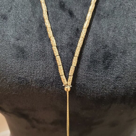 Bohemian Long Gold Finish Square Shape Design Pendant Necklace - Picture 4 of 6